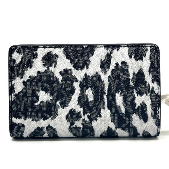 Michael Kors Medium Empire Leopard Logo Snap ZA Wallet Black Multi - Picture 5 of 10
